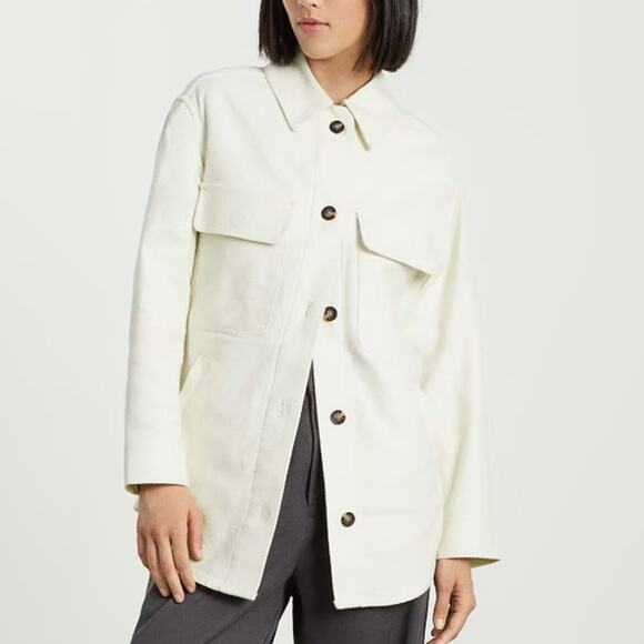 Everlane Cream Oversized Shirt Jacket Womens M Button Up Twill Cotton Collared - Picture 1 of 9
